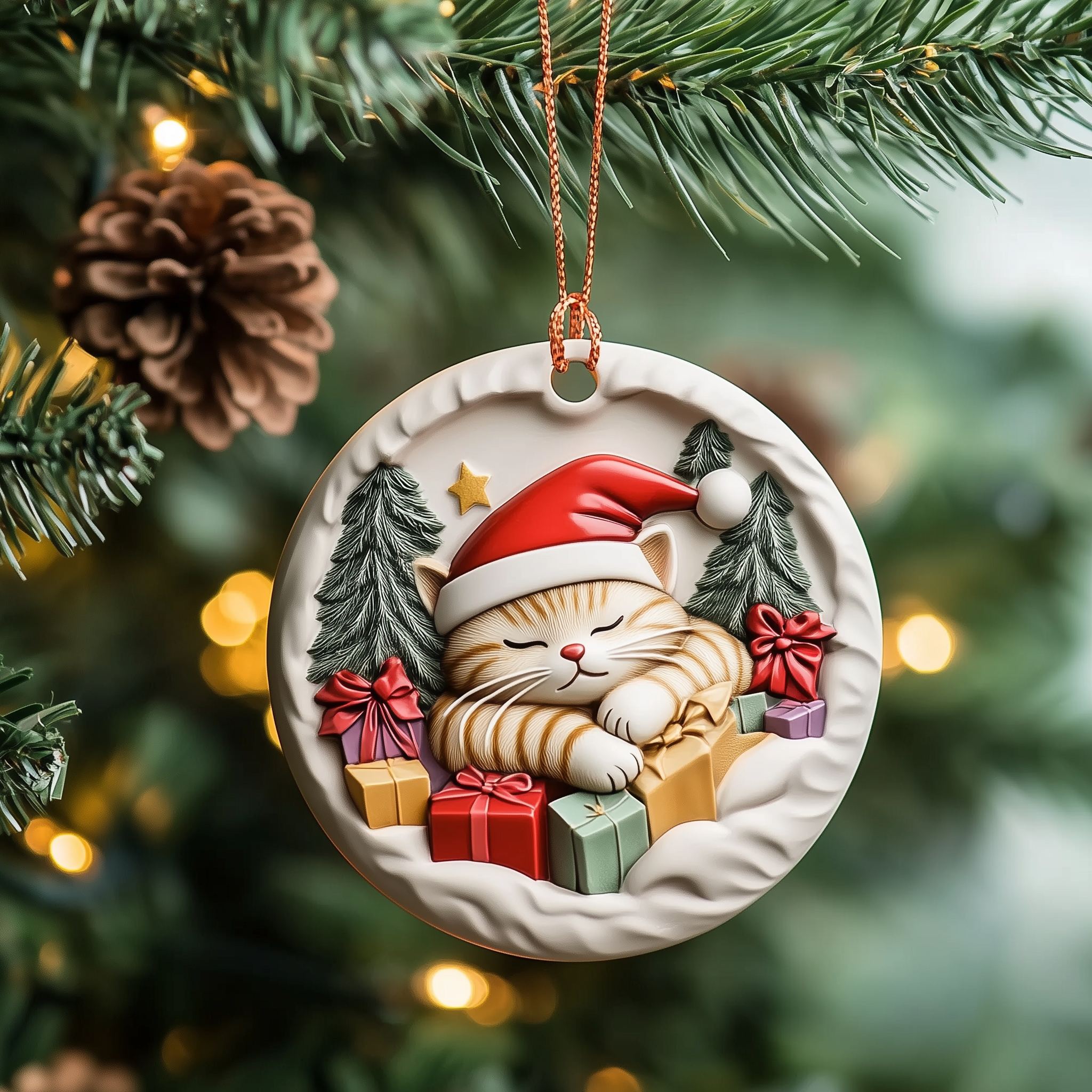 Sleeping Cat Acrylic Ornament Christmas Ornament for Friends