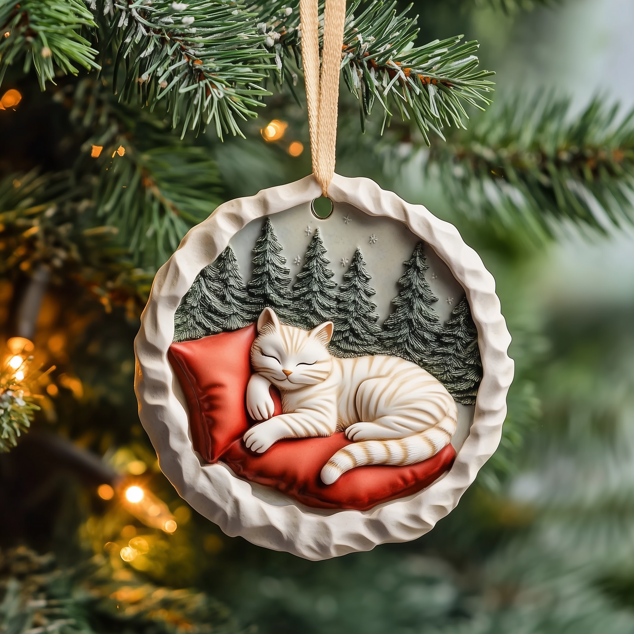 Sleeping Cat Acrylic Ornament New Home Christmas Ornament
