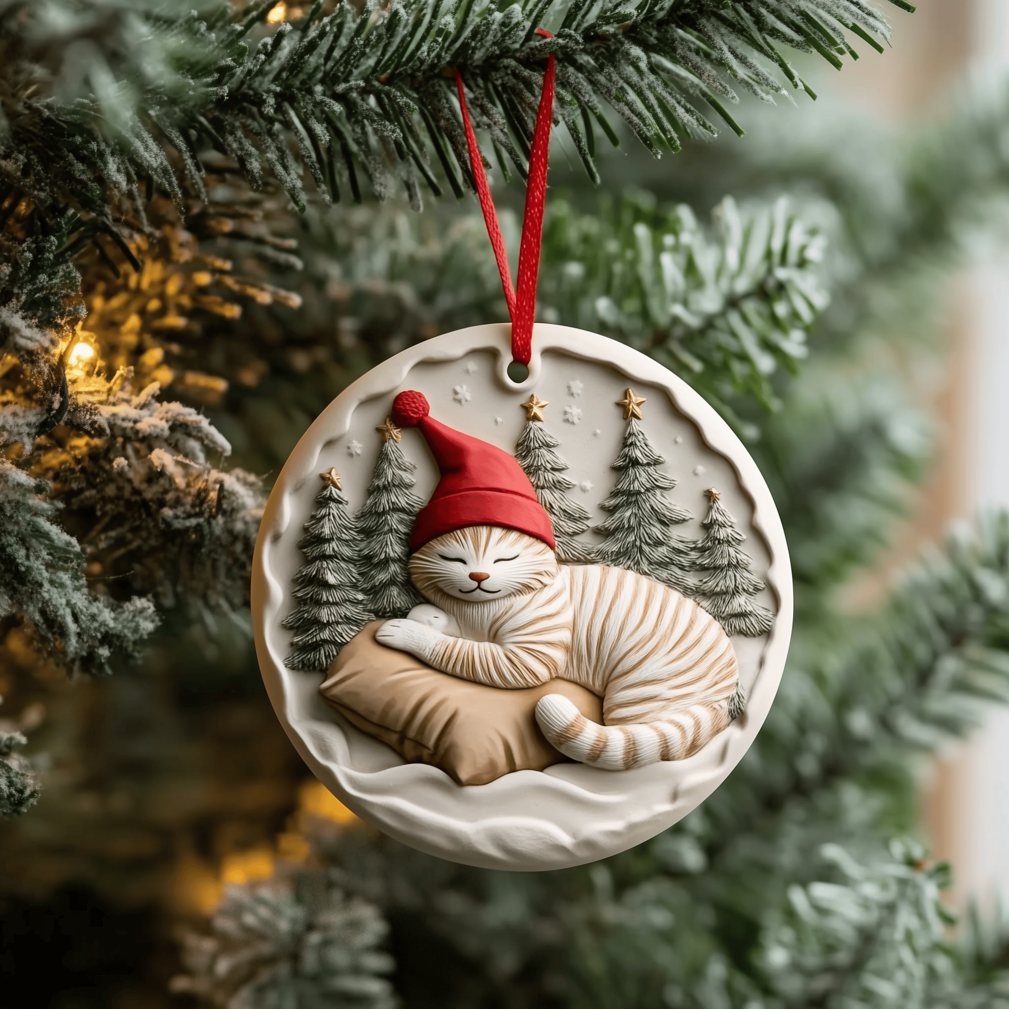 Sleeping Cat Mica Ornament Celebrate Your Family's Story with Custom Ornaments