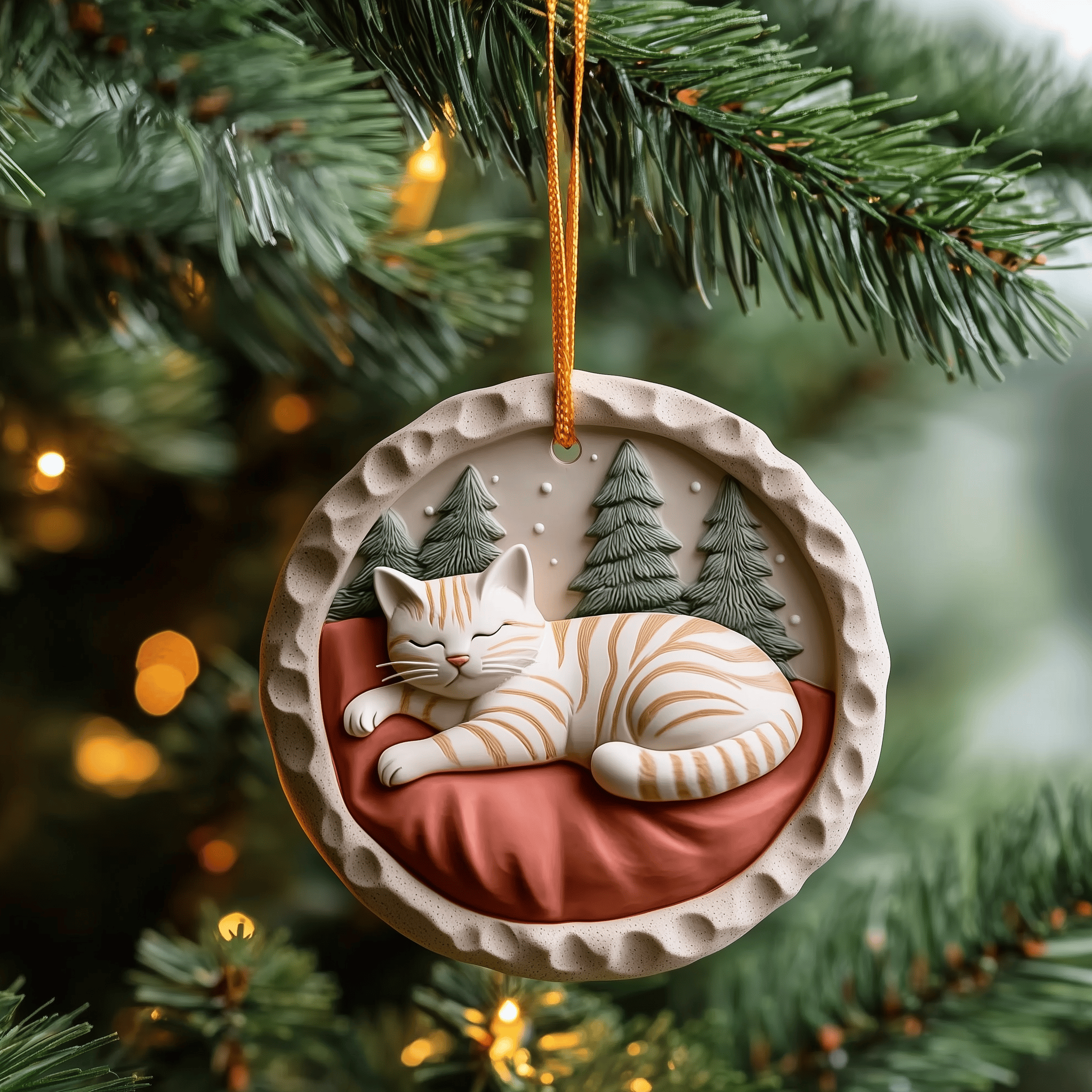 Sleeping Cat Mica Ornament Feel the Glamour of Sparkling Ornaments on Your Tree