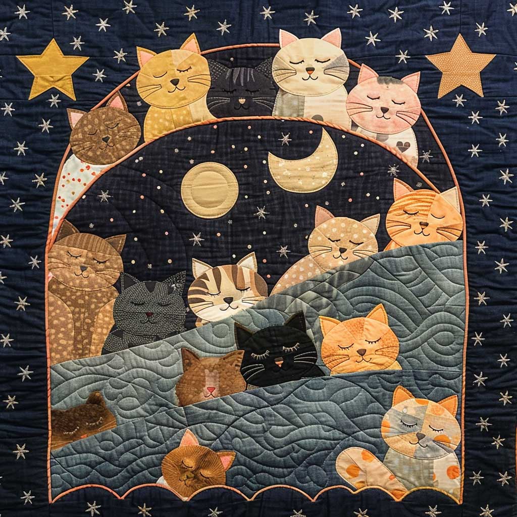 Sleeping Cat Over The Moon Quilt Blanket Throws And Blankets Good Family Christmas Present