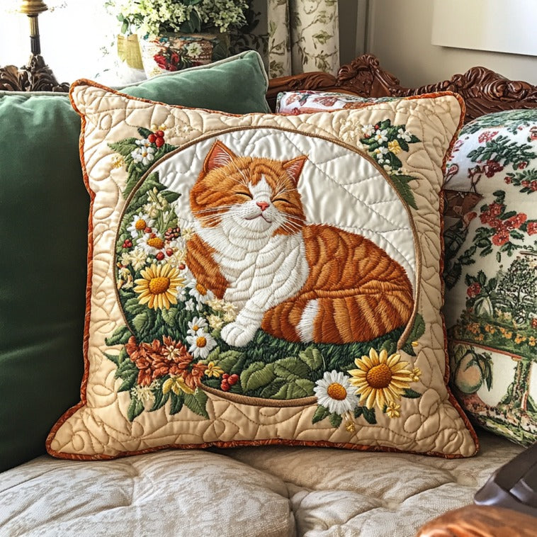 Sleeping Cat Quilt Pillow Case Beautiful Satin Pillowcase Gift for Her