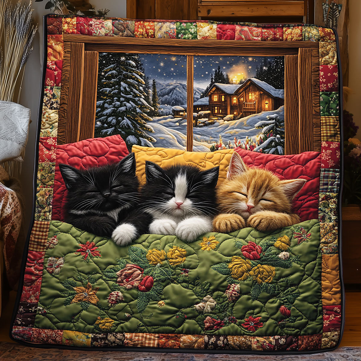 Sleeping Cat Quilted Blanket Winter Blanket Christmas Gifts For Cat Owners