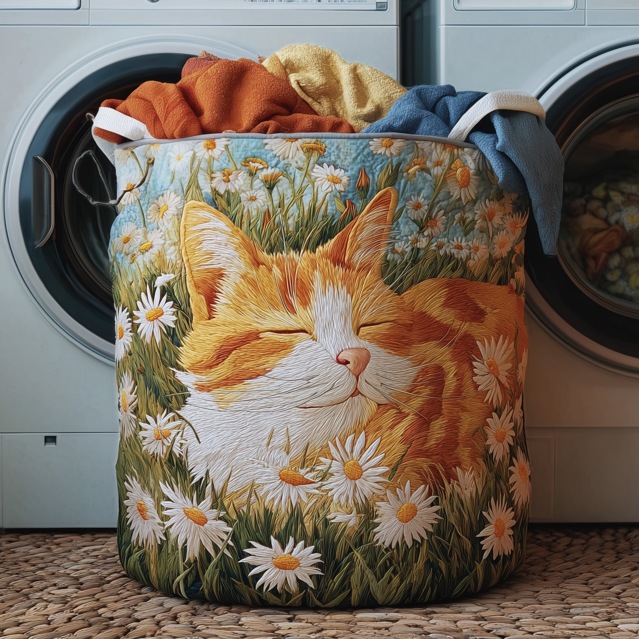 Sleeping Cat Quilted Laundry Basket Everyday Merch Choice(1)