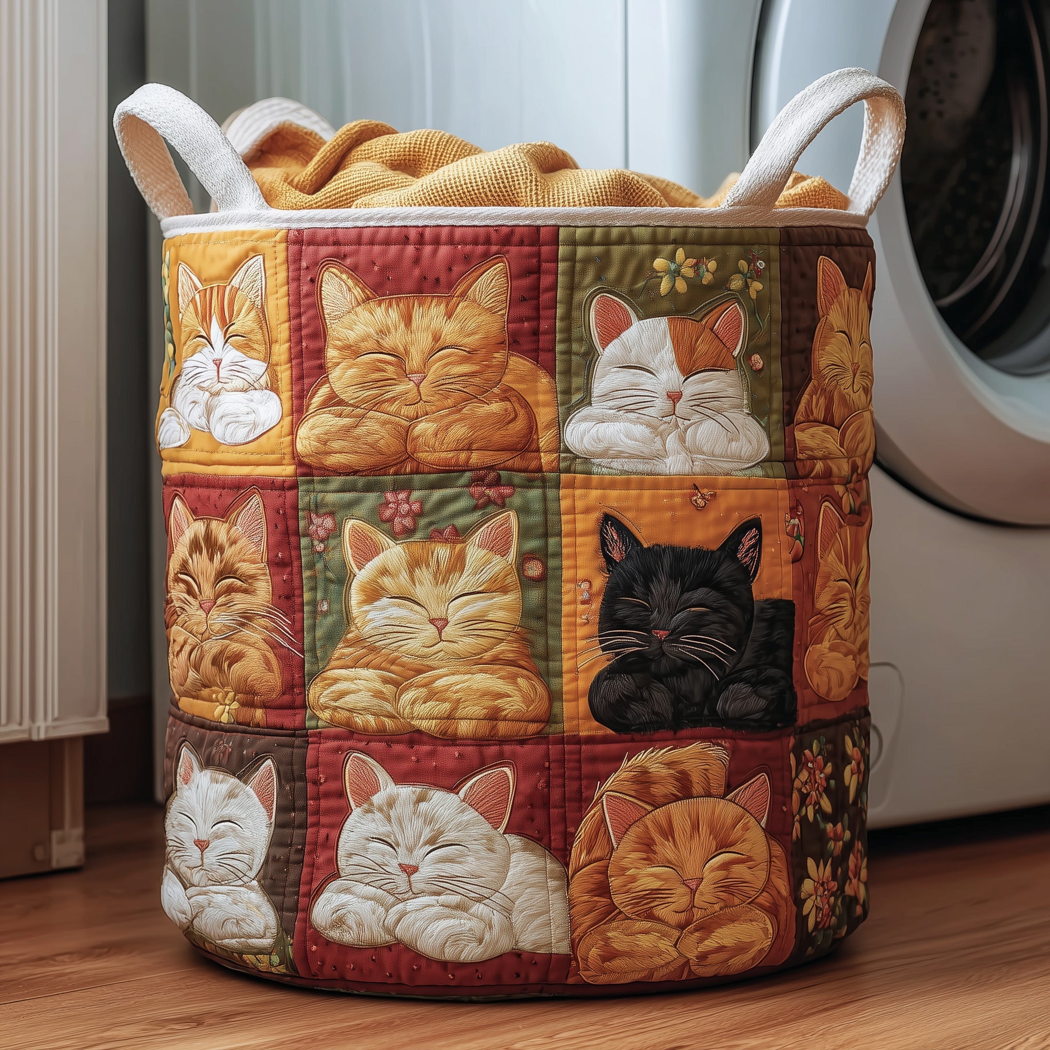 Sleeping Cat Quilted Laundry Basket Everyday Merch Choice