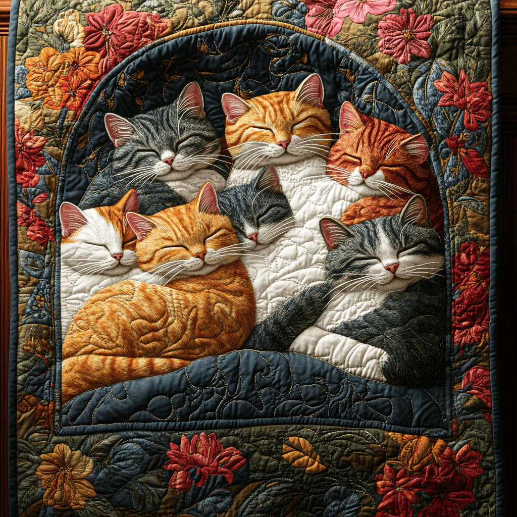 Sleeping Cats Royal Blooms And Leaves Quilted Blanket Throw Blanket Cat Decor Gift For Pet Lover