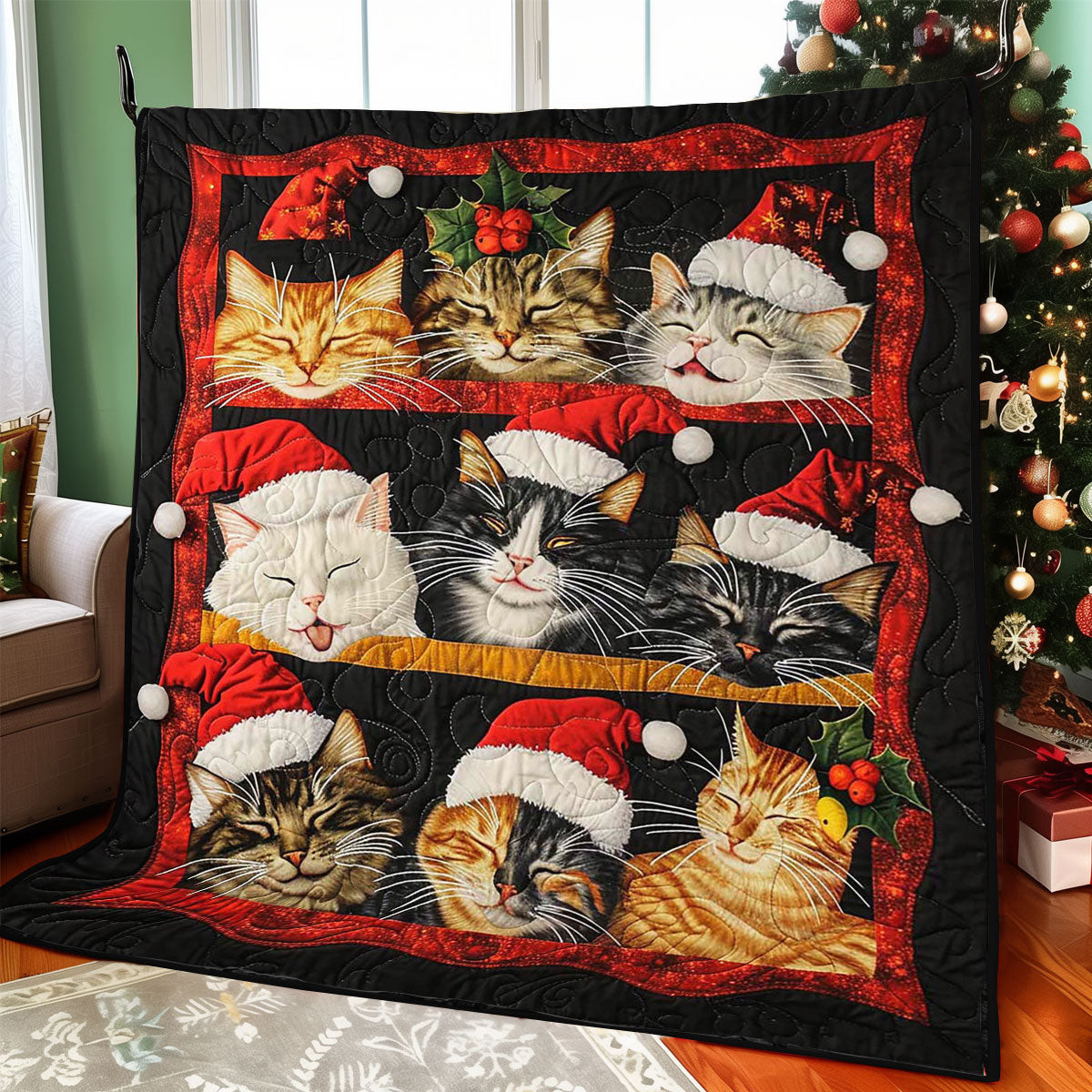 Sleeping Christmas Cat Quilt Blanket Throws And Blankets Mothers Day Gift For My Daughter
