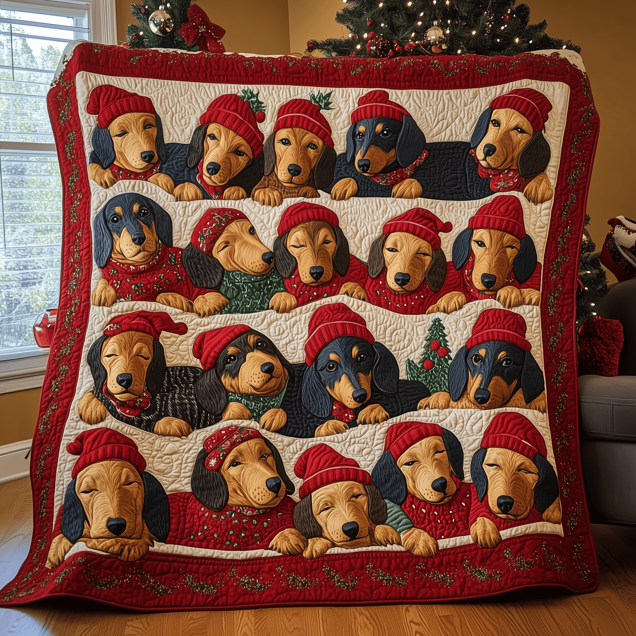 Sleeping Dachshund Christmas Quilted Blanket Christmas Throw Blanket Christmas Presents For Wife