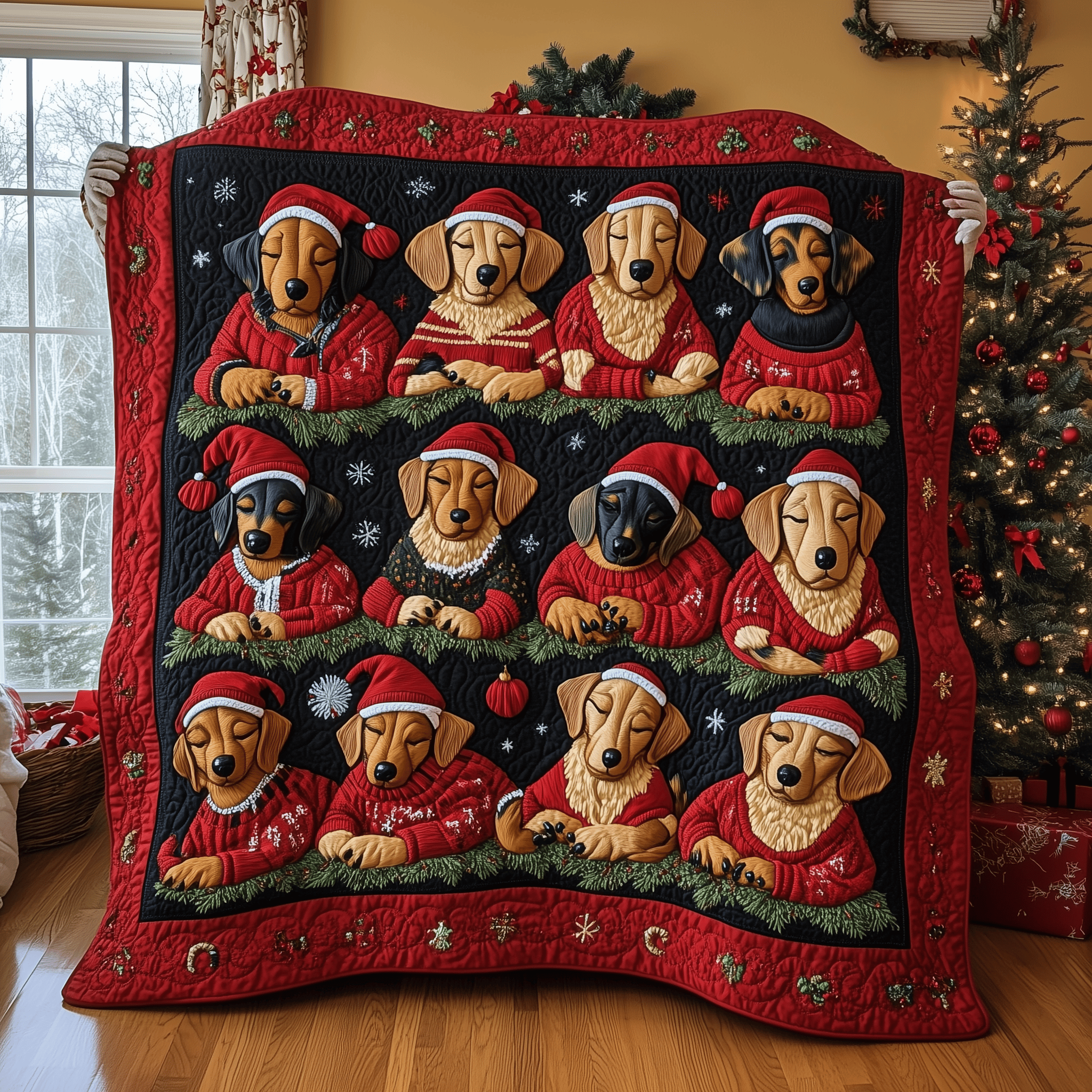 Sleeping Dachshund Christmas Quilted Blanket Christmas Throw Blanket Cute Christmas Presents For Wife