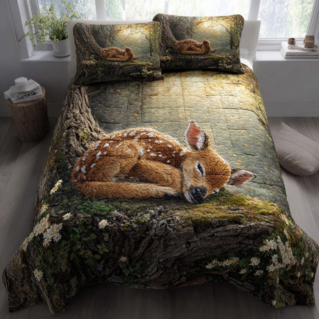Sleeping Fawn Quilted Bedding Set Soft Bedding Set That Makes a Great Christmas Gift