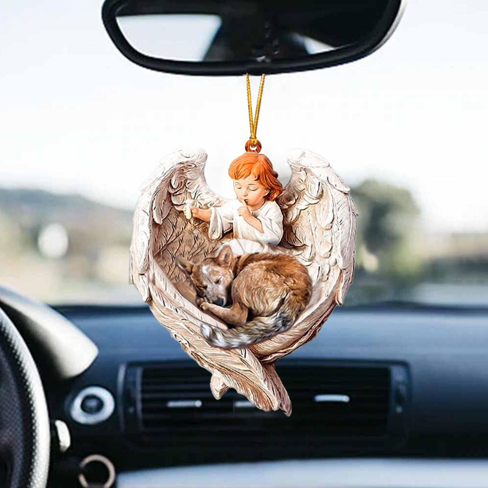 Sleeping Heeler Protected By Angel Car Hanging Ornament