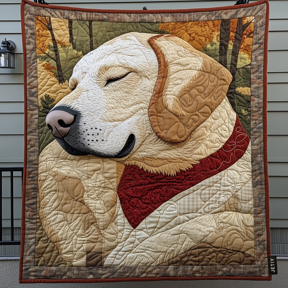 Sleeping Labrador Dog Quilted Blanket Autumn Lab Retriever Art Throw Blanket Best Gift For Dog Owners