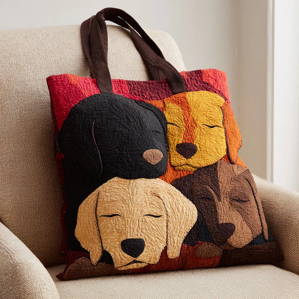 Sleeping Labrador Puppy Patchwork Quilted Tote Bag Dog Mom Lab Lover Cozy Nature Gift For Mother