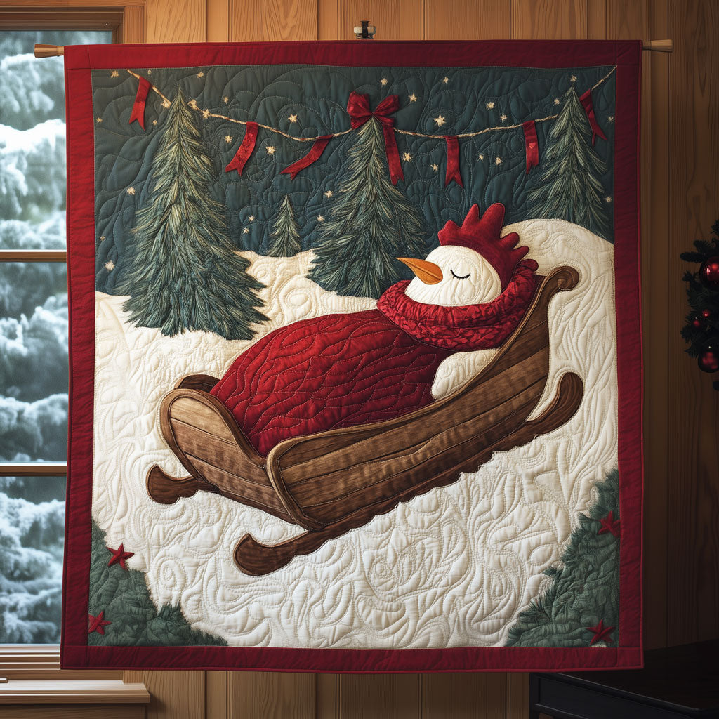 Sleeping Rooster Sleigh Quilt Premium Quilt Blanket Gift for Cozy Winter Nights