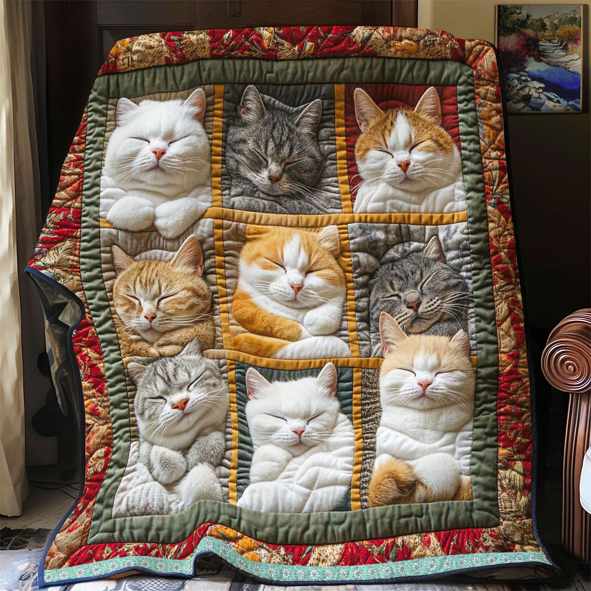 Sleeping Royal Cat Quilt Blanket King Size Blanket Secret Santa Gifts