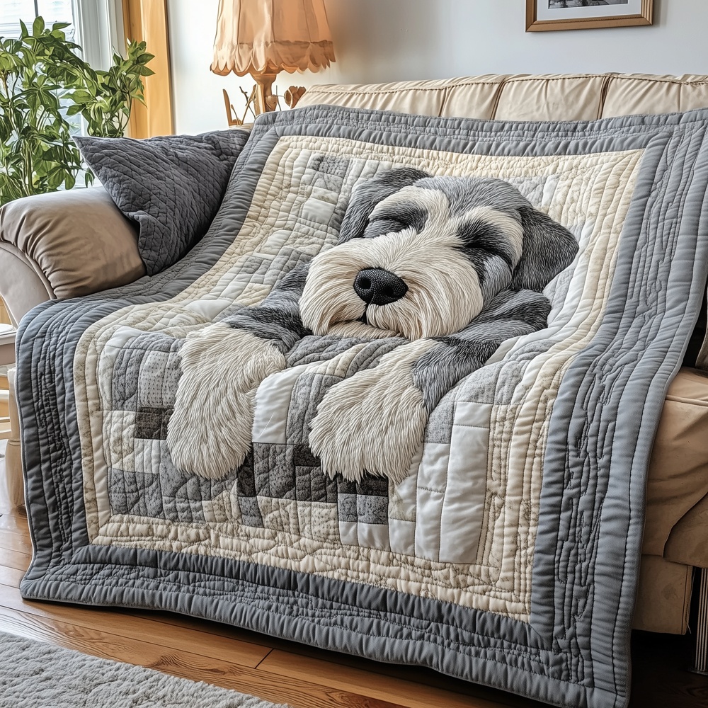 Sleeping Schnauzer Quilted Blanket Soft Puppy Graphic Art Cozy Throw Bedding Best Gift For Dog Lovers