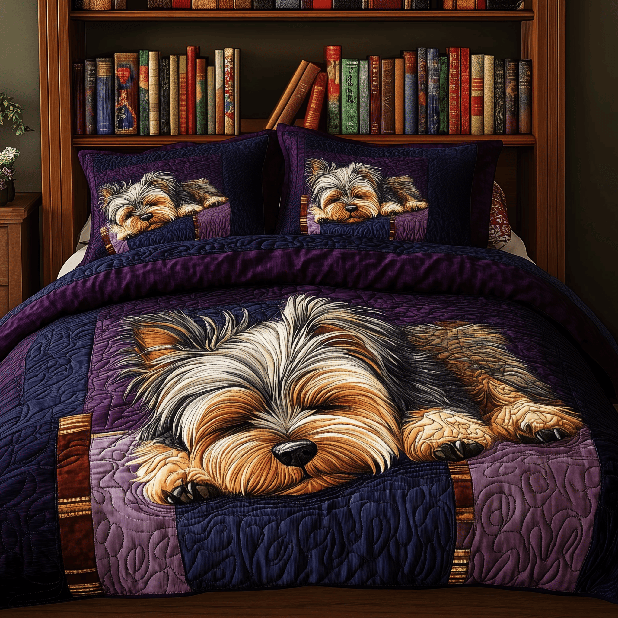 Sleeping Yorkie Quilted Bedding Set Christmas Bedding Set Gift Experiences For Couples