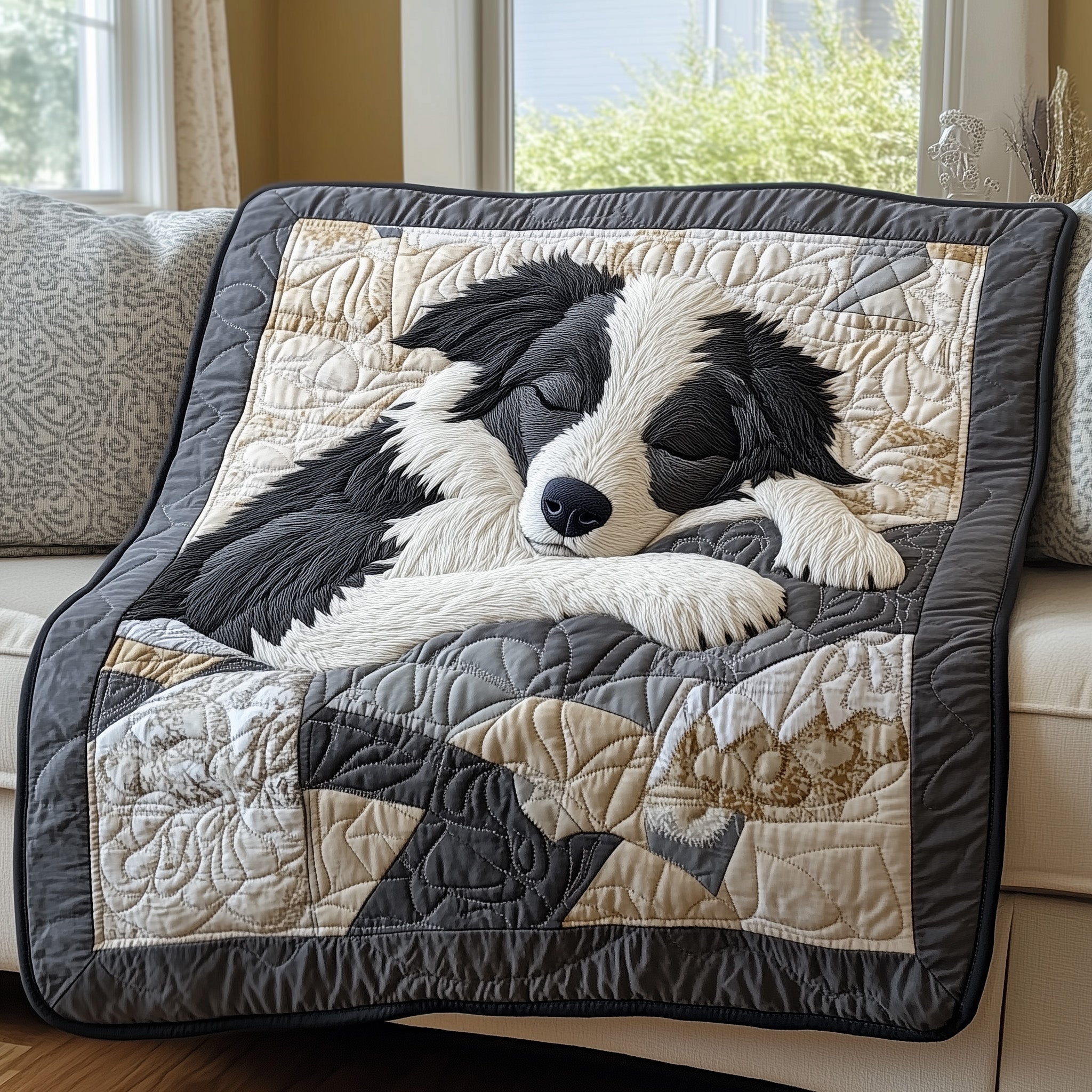 Sleepy Border Collie Quilted Blanket Cute Bed BlanketDog Inspired Gifts