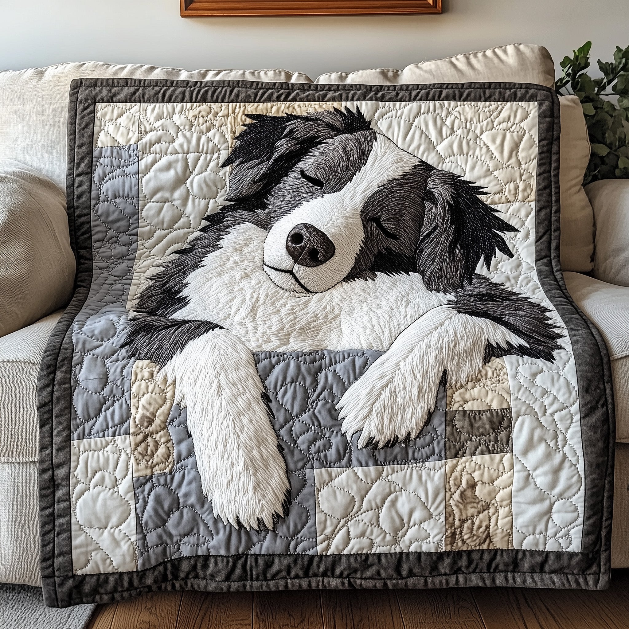 Sleepy Border Collie Quilted Blanket Cute Bed BlanketDog Themed Presents
