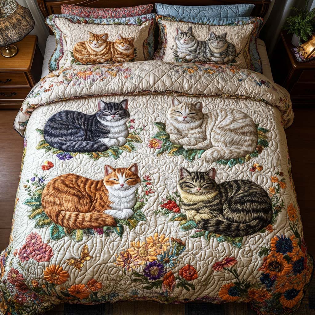 Sleepy Cat Magic Quilted Bedding Set Best Comforter Sets Cat And Owner Gifts