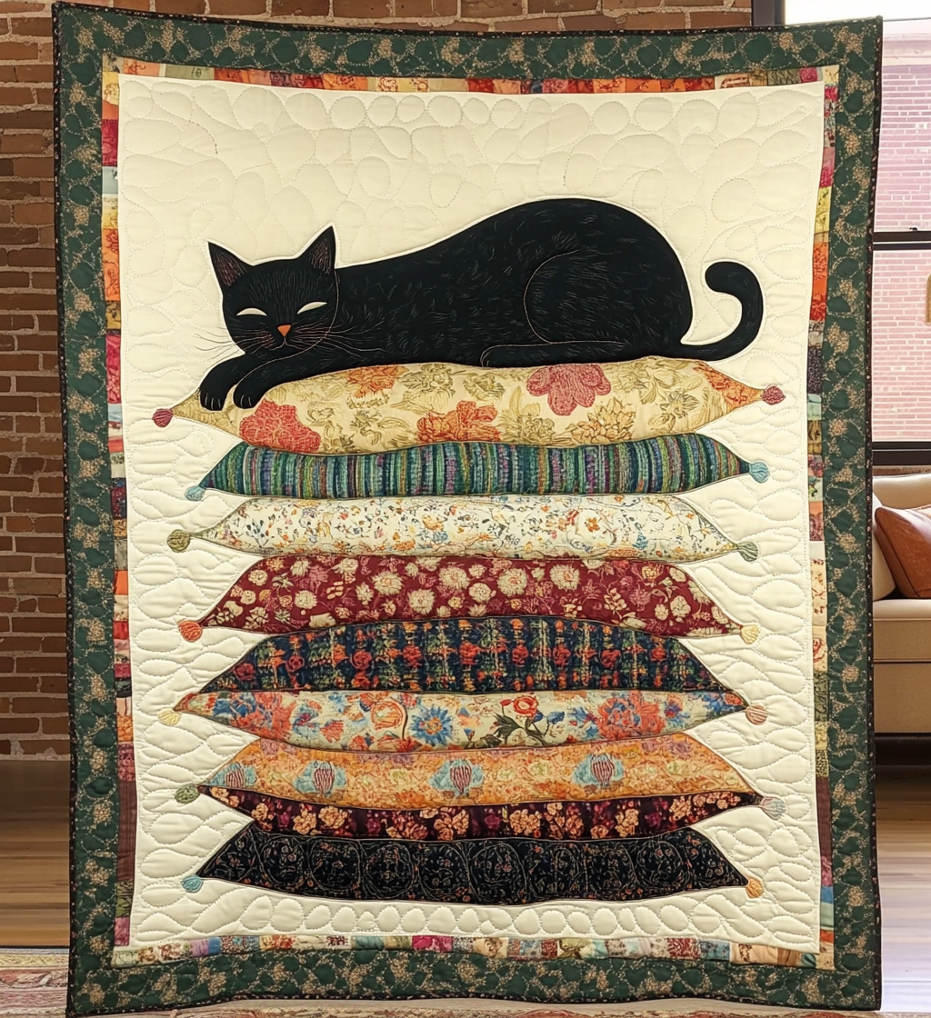 Sleepy Cat Quilted Blanket Novelty Gifts For Cat Lovers