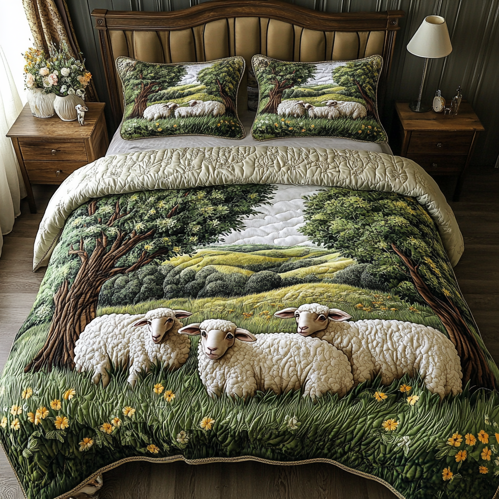 Sleepy Fields Quilted Bedding Set Bedroom Decor Ideas Gifts With Sheep On Them