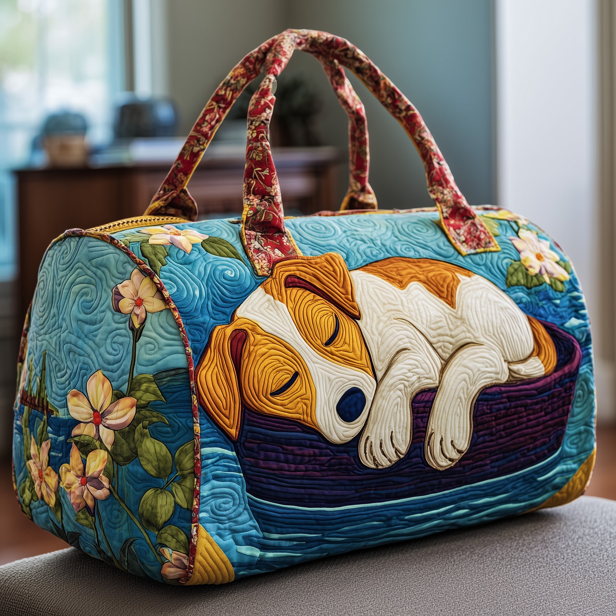 Sleepy Jack Russell Quilted Duffle Bag For School And Gym