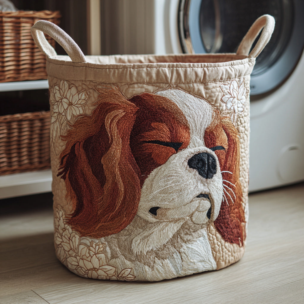 Sleepy King Charles Quilted Laundry Basket Home Comfort Gift Idea Featuring a Quilted Laundry Basket