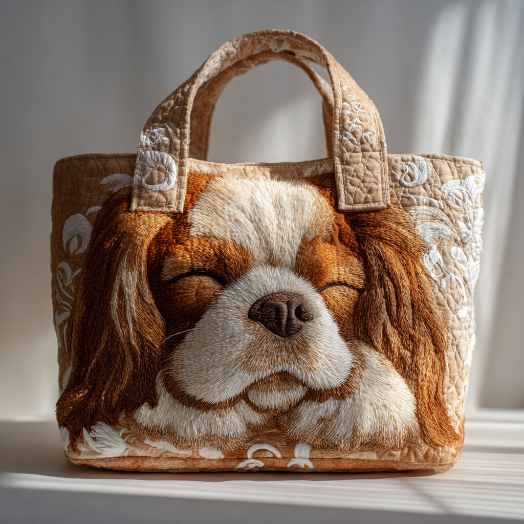Sleepy King Charles Quilted Tote Bag Present Ideas For Dog Owners