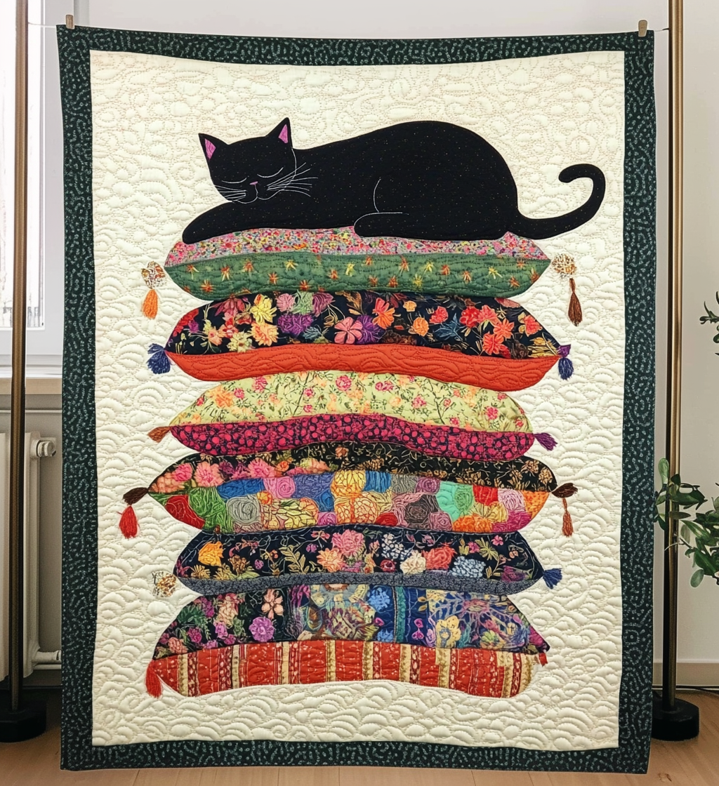 Sleepy Kitten Quilted Blanket Novelty Gifts For Cat Lovers