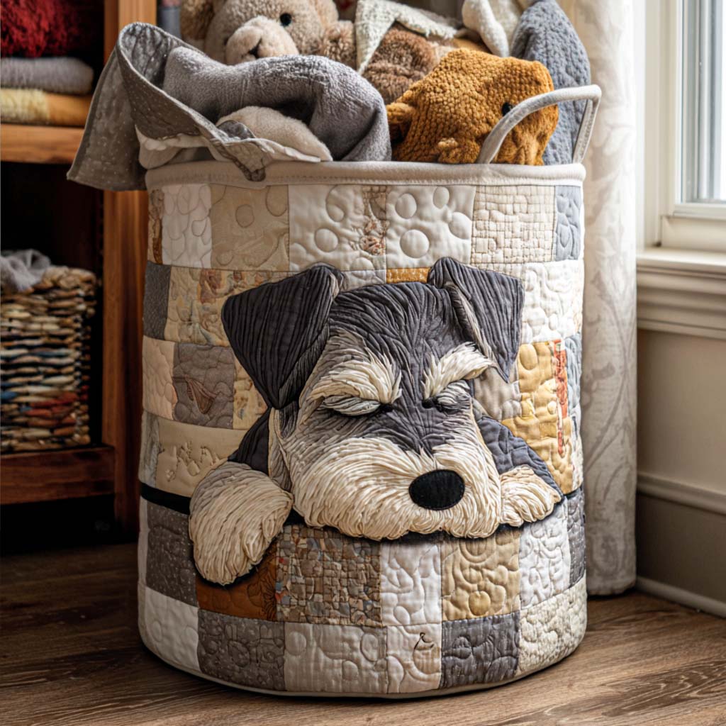 Sleepy Schnauzer Quilted Laundry Basket New Year Merch Gift