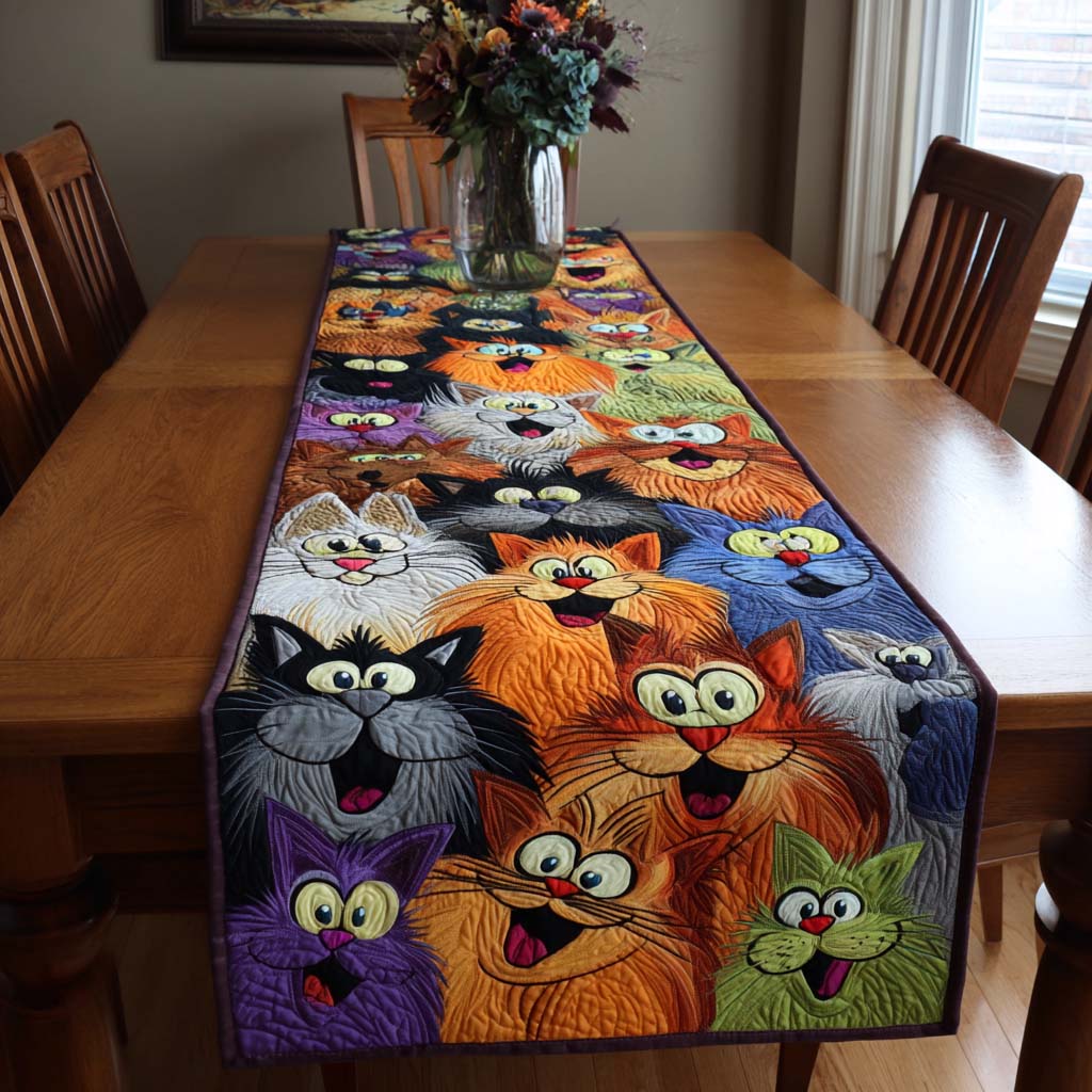 Sleepy Tails Quilted Table Runner Kitchen Decor Good Cat Presents