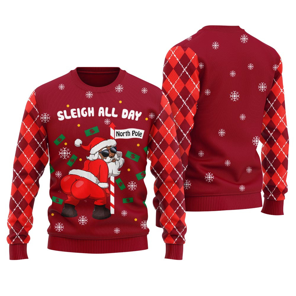 Sleigh All Day Santa Dancing North Pole Funny Christmas Sweater Trendy Christmas Sweater for Winter Outfits