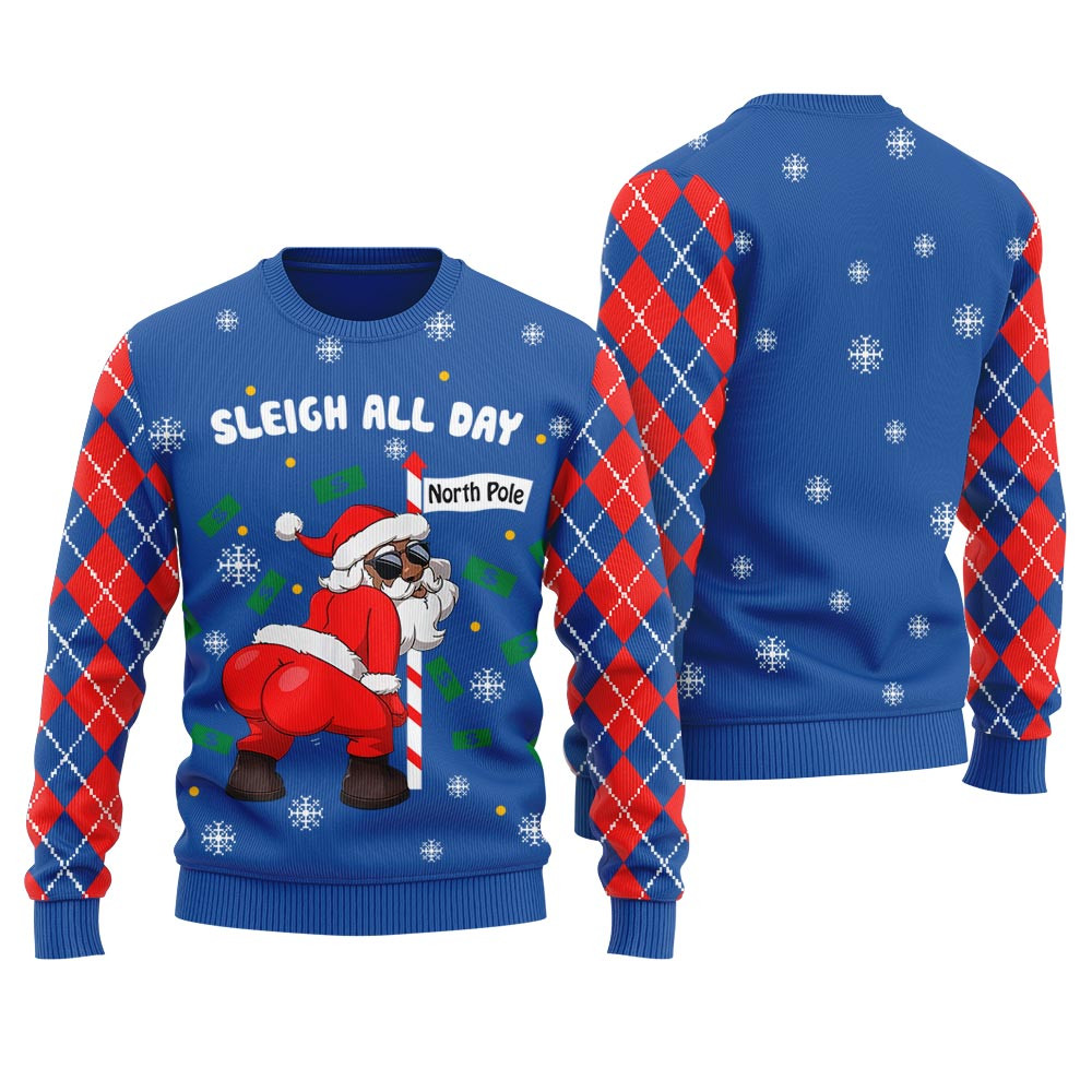 Sleigh All Day Santa Dancing North Pole Womens Ugly Christmas Sweater Warm and Comfy Sweater for Winter Days