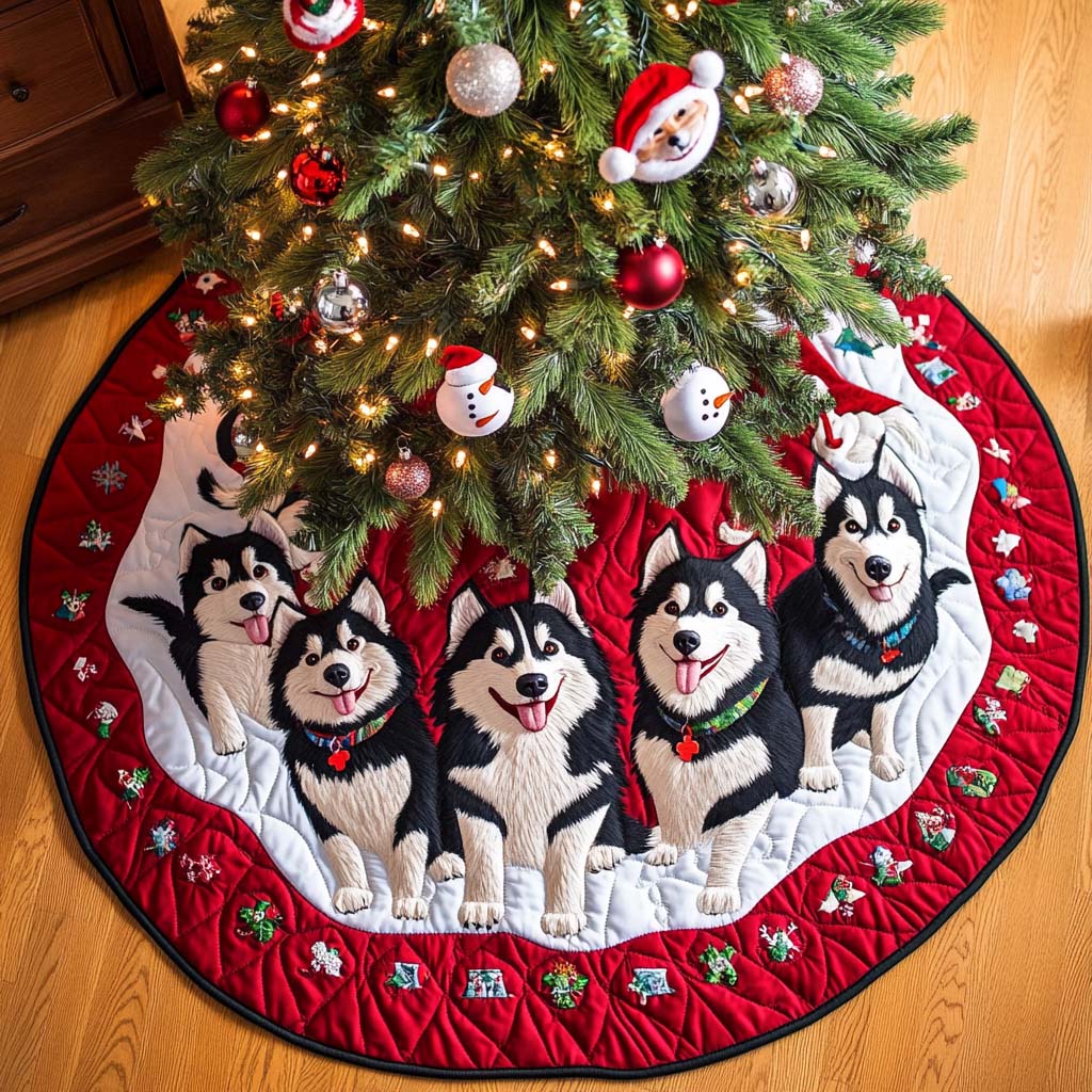 Sleigh Bells Bark Christmas Quilted Tree Skirt Classic Christmas Home Decor Merry And Bright Holiday Decor