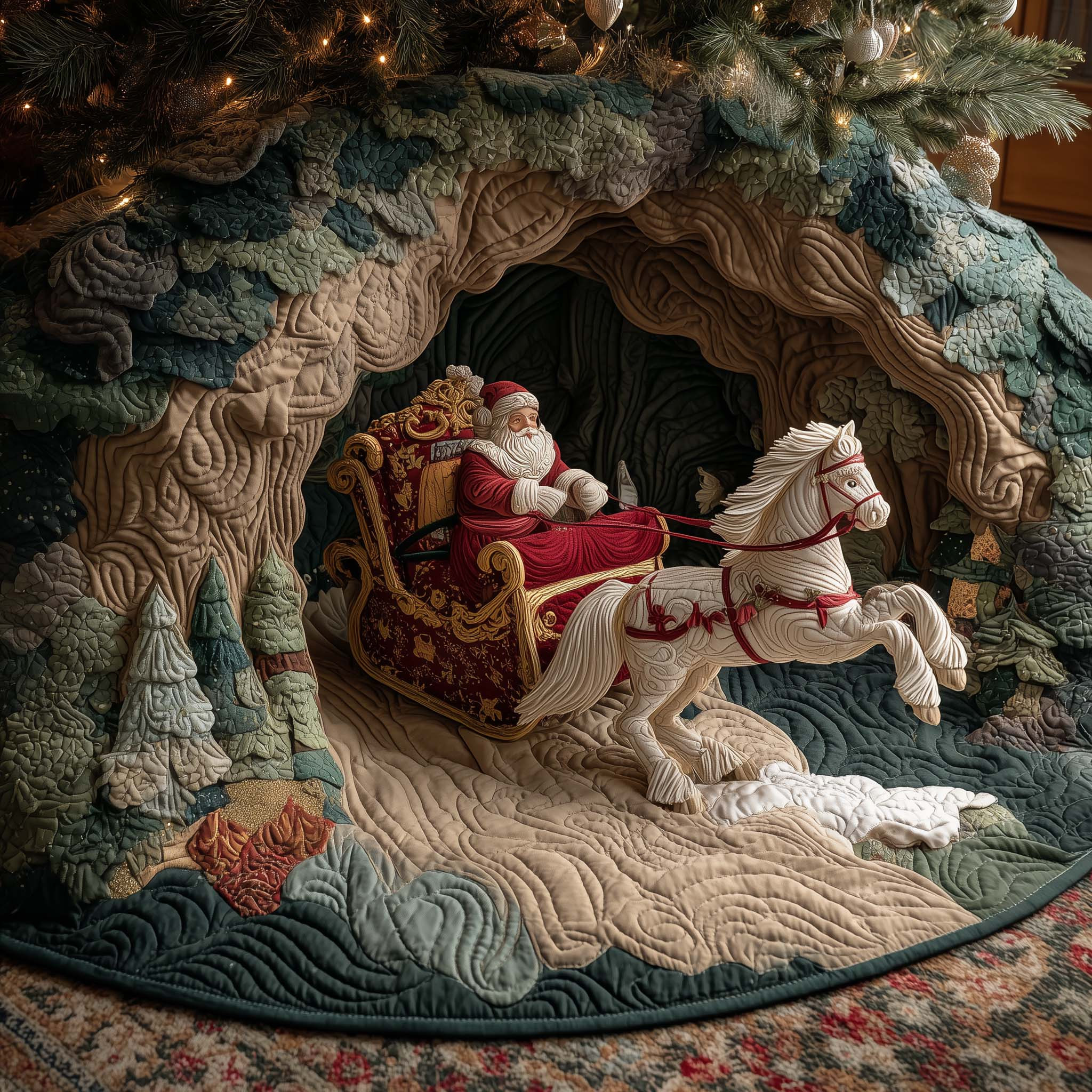 Sleigh Charger Quilted Tree Skirt Trending Home Decor 2025 Santa Claus Lover Xmas Gifts