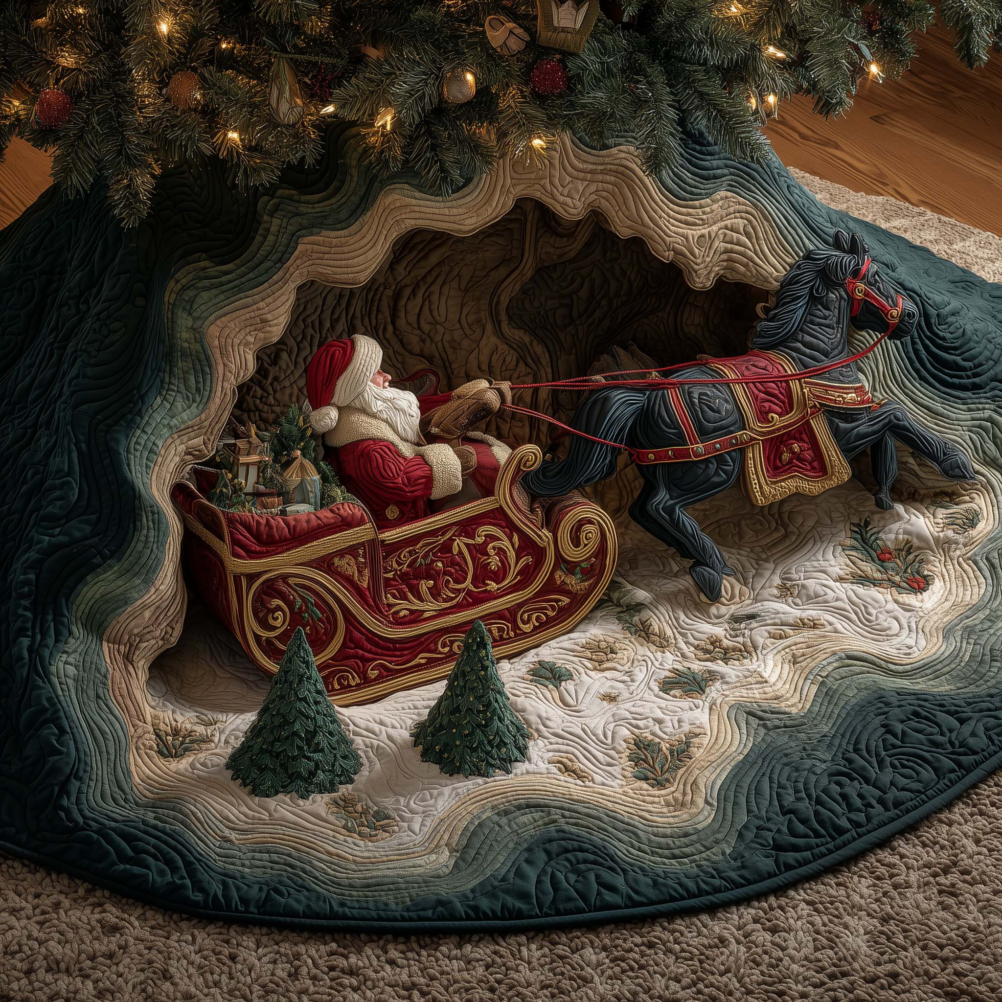 Sleigh Charger Quilted Tree Skirt Trending Home Decor 2025 Secret Santa Gift Ideas