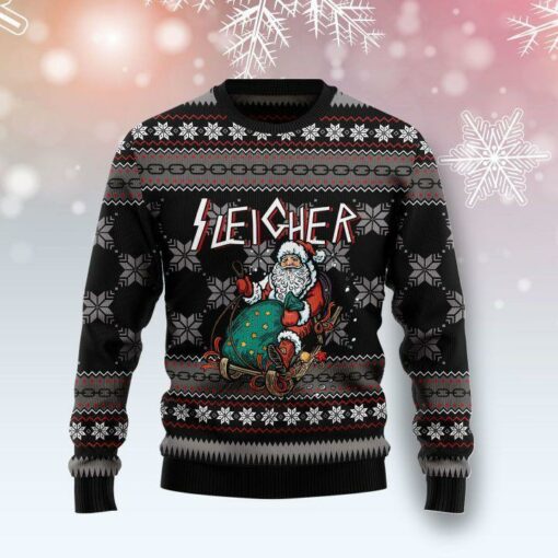 Sleigher Santa Metal Ugly Christmas Jumper Funny Rock Band Sweater Gift For Rock Lovers