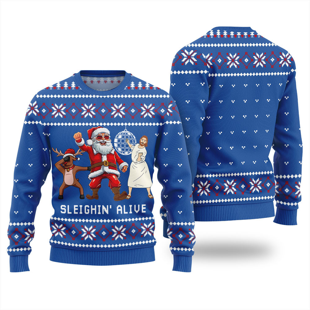 Sleignin Alive Funny Santa Xmas Sweaters For Ladies Soft Cotton Sweatshirt for Winter Comfort