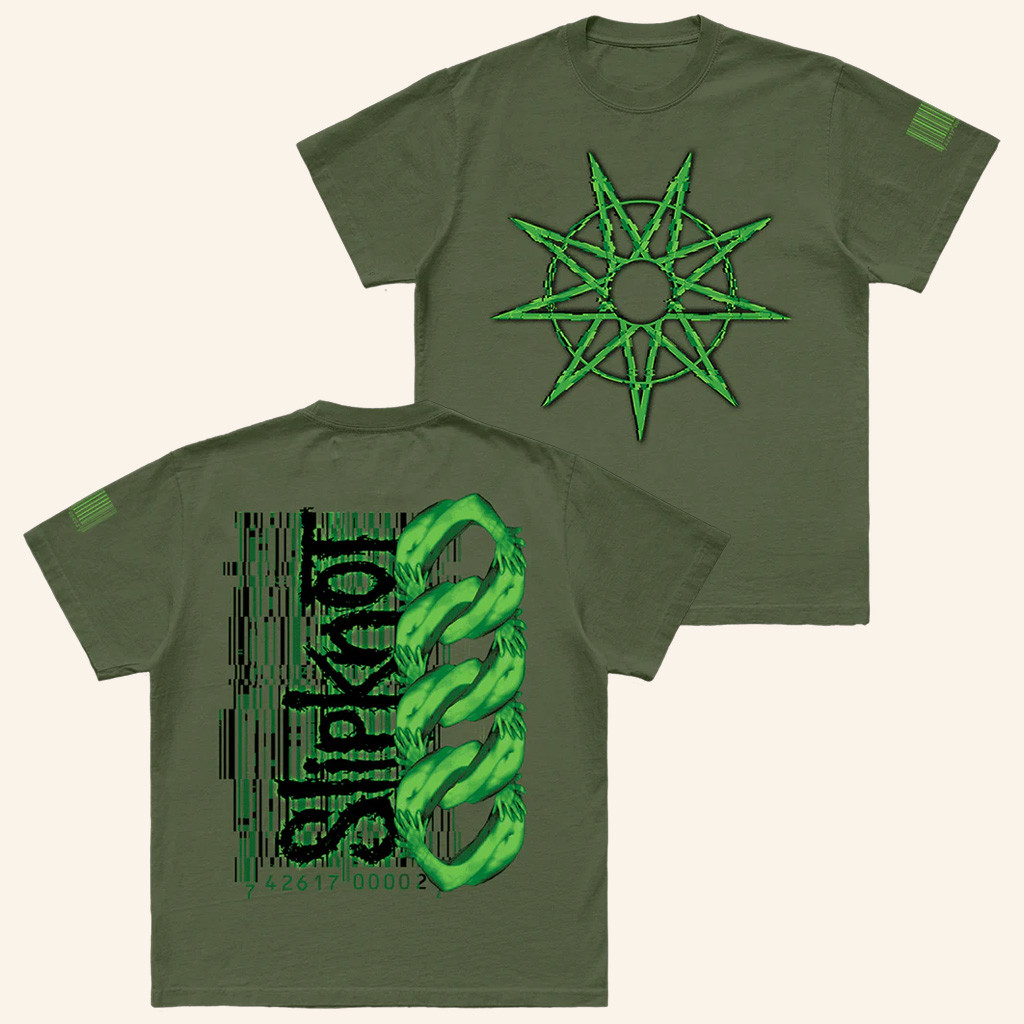 Slipknot Merch 9 Star Military Green T-Shirt Xmas Gifts For Him Slipknot Merch 9 Star Military Green T-Shirt Xmas Gifts For Him