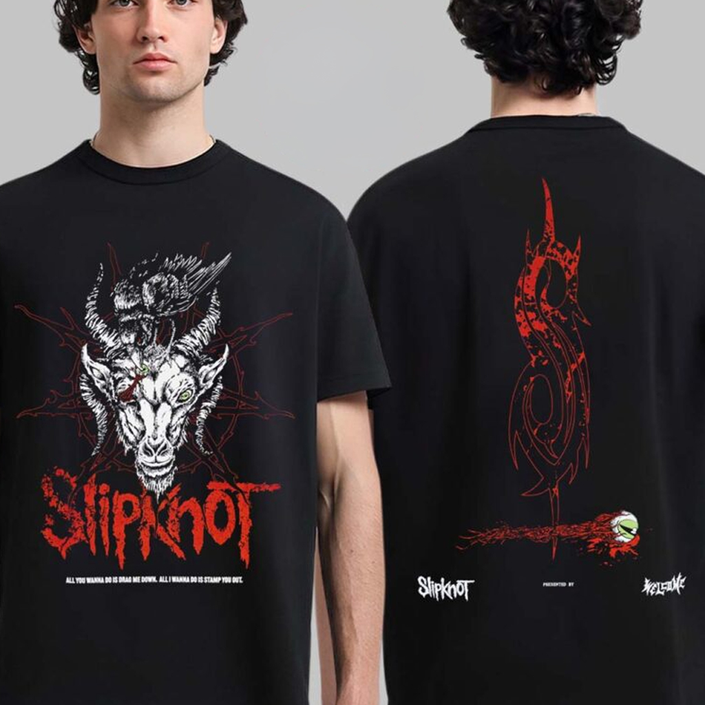 Slipknot X Welcome Skateboard Goat Head Nonagram With Tribal S Logo T-Shirt Fan Apparel Slipknot X Welcome Skateboard Goat Head Nonagram With Tribal S Logo T-Shirt Fan Apparel