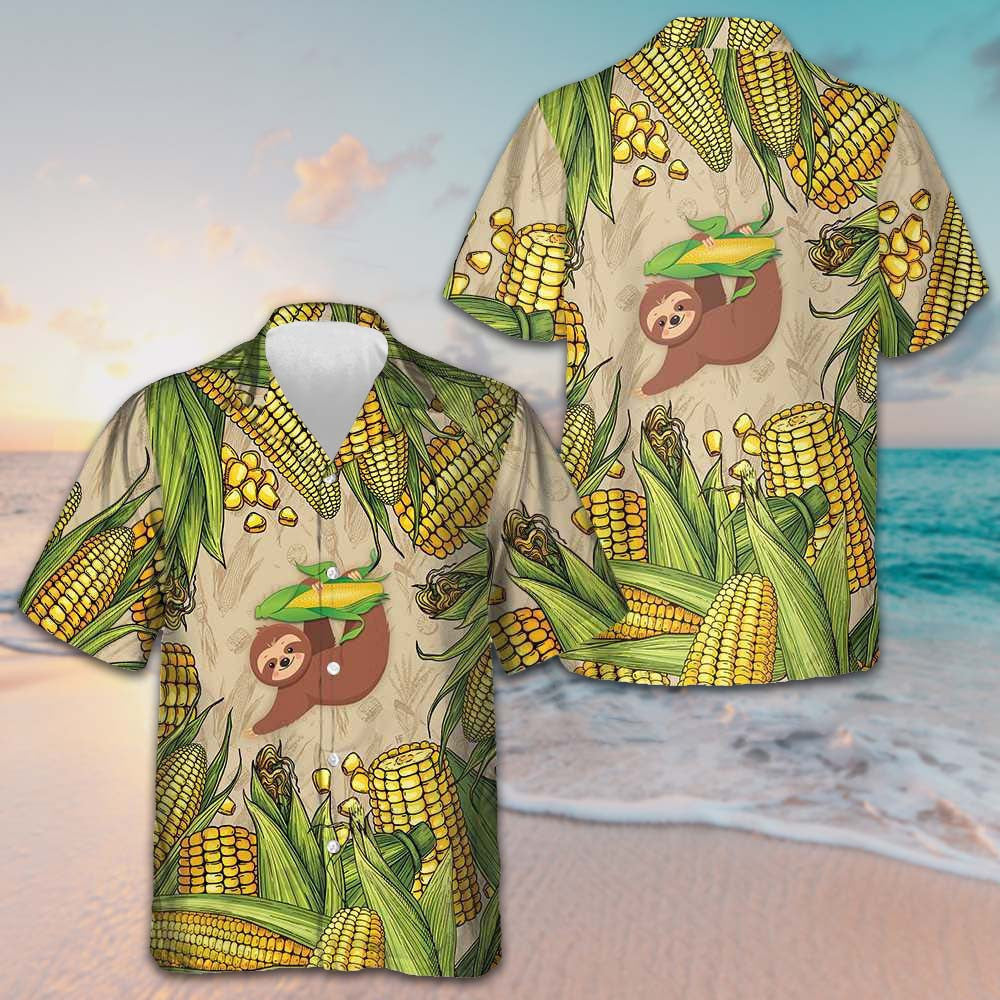 Sloth And Corn Hawaiian Shirt Beach Short Sleeve Button Up Shirt Gifts For Boyfriend Sloth And Corn Hawaiian Shirt Beach Short Sleeve Button Up Shirt Gifts For Boyfriend