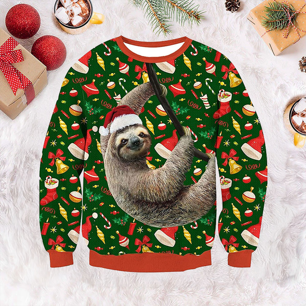 Sloth Climbing Ugly Christmas Sweater Cute Sweaters For Christmas Sloth Lovers Gifts