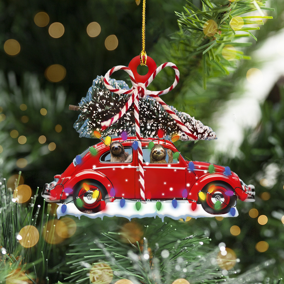 Sloth Drive Red Car Christmas Ornament Cute Christmas Vacation Ornament 2024