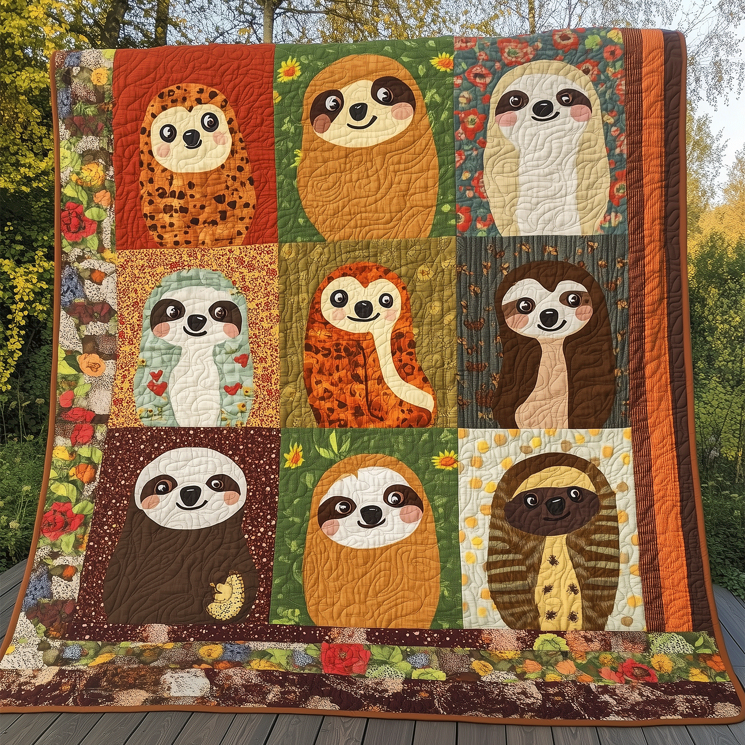 Sloth Garden Quilted Blanket Sloth Gift Idea