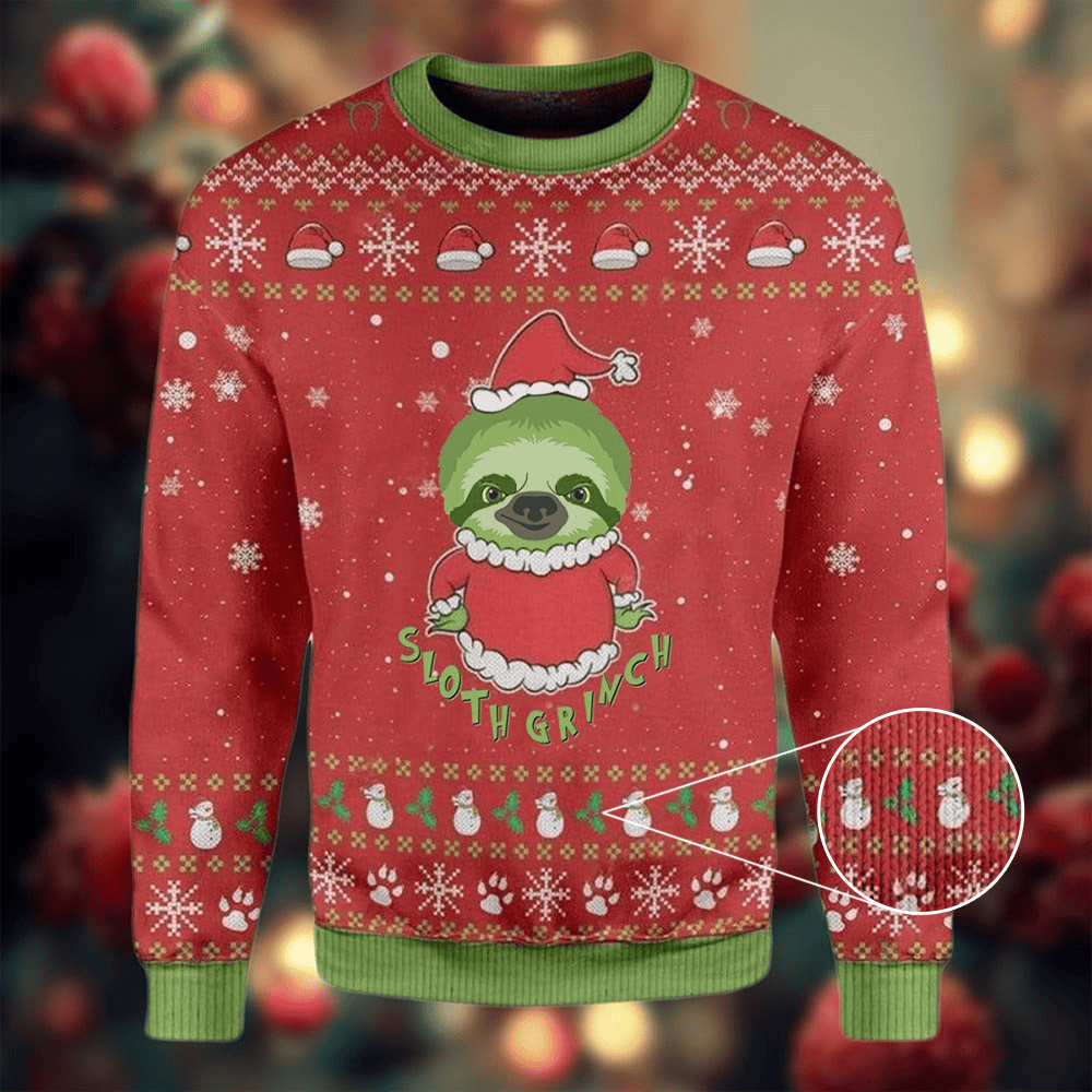 Sloth Grinch Ugly Christmas Sweater Cute Design Xmas Sweater Gifts For Sloth Lovers