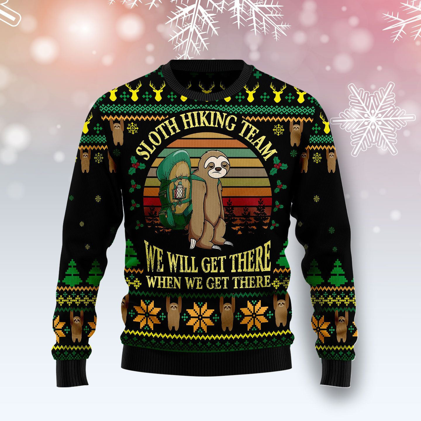 Sloth Hiking Team Holiday Ugly Christmas Sweater Animal Christmas Sweater Best Xmas Sweater