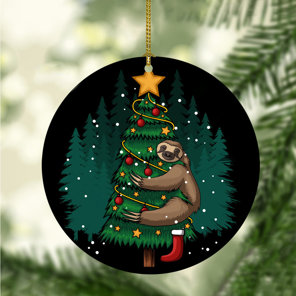 Sloth Hugging Tree Merry Christmas Ornament Sloth Lovers Funny Xmas Decorations