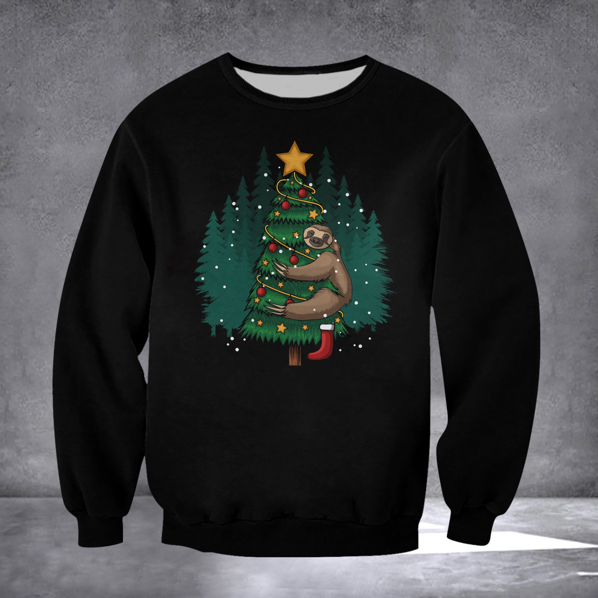 Sloth Hugging Tree Merry Christmas Sweatshirt Sloth Lovers Funny Xmas Clothing Men Women
