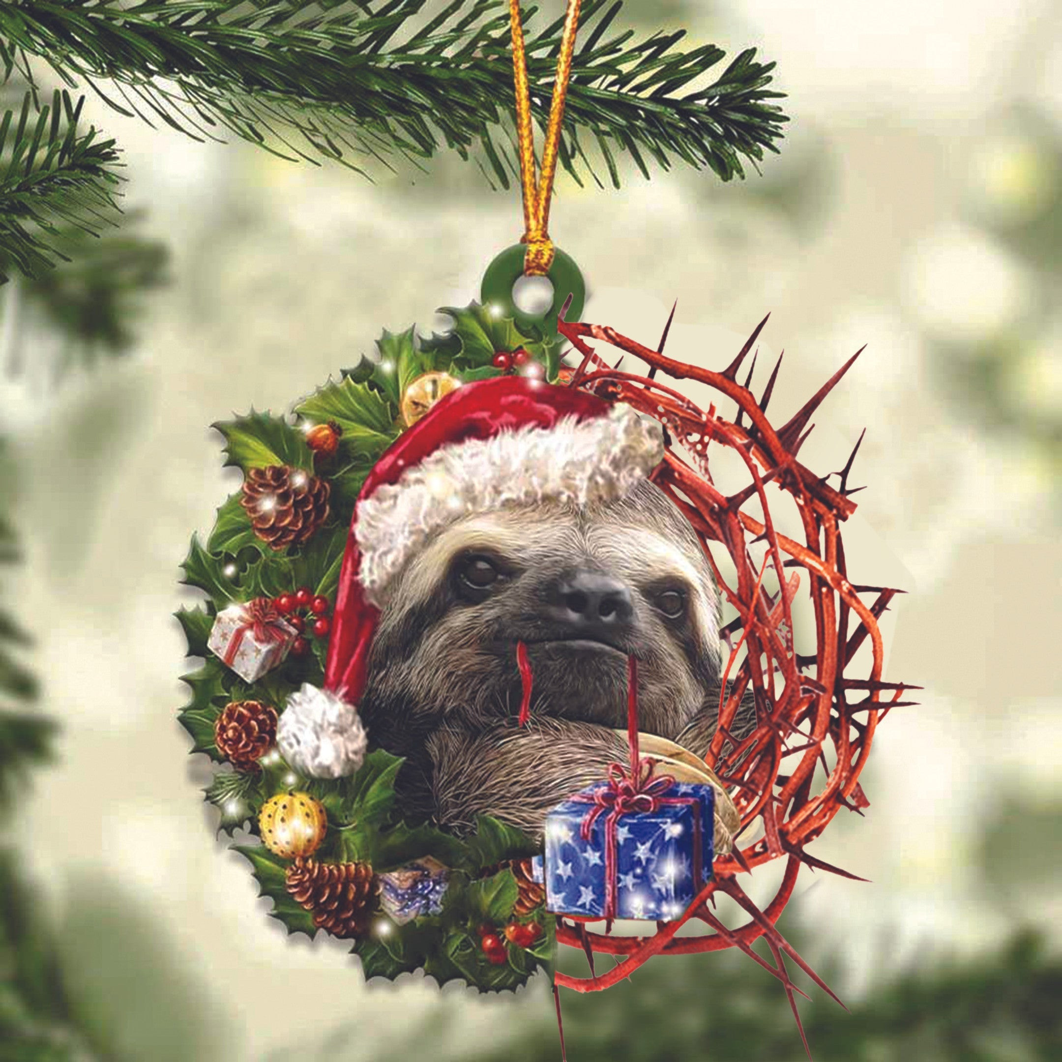 Sloth In Christmas Wreath Ornament Crown Of Thorn Christian Ornament Animal Christmas Decor Sloth In Christmas Wreath Ornament Crown Of Thorn Christian Ornament Animal Christmas Decor